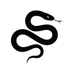Black Snake Silhouette Icon – Simple Serpent Vector Illustration Isolated on White Background