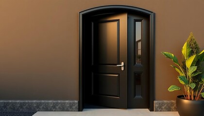Playful peek-a-boo behind a modern black door, interior, design