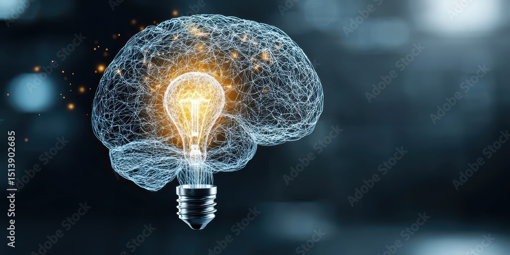 Poster business bright idea concept. illuminated brain concept symbolizing ideas and creativity.