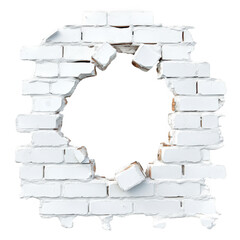 White broken brick wall isolated on transparent background
