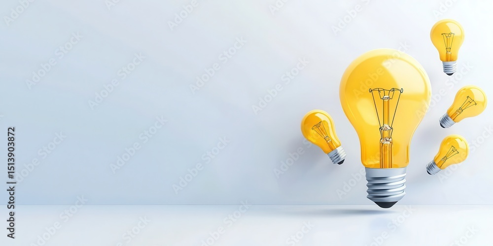 Poster business bright idea concept. light bulbs of various sizes arranged creatively against a minimalist 