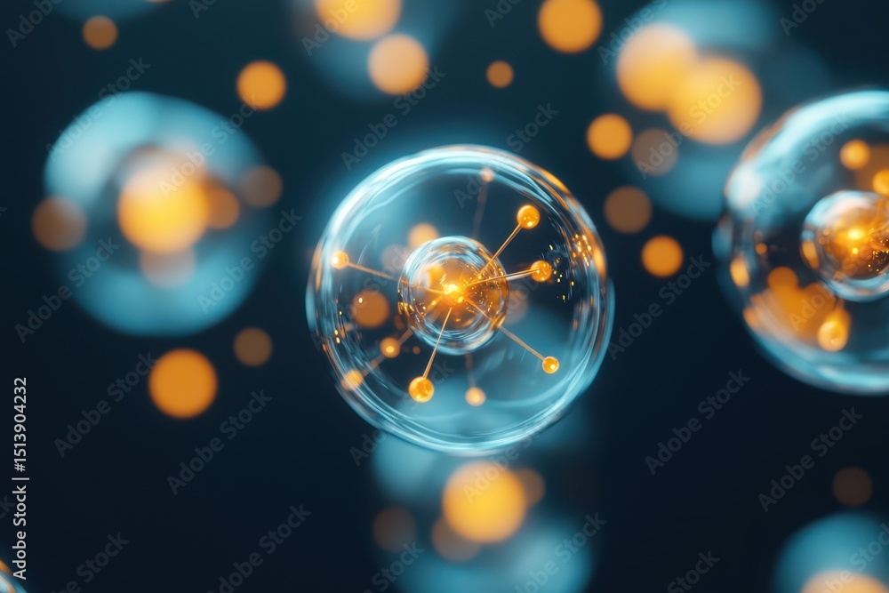 Poster business bright idea concept. abstract representation of glowing spheres with luminous particles in 