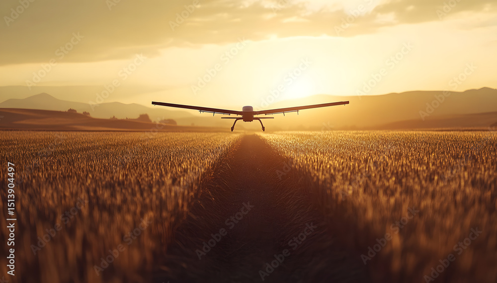 Poster generated image specialized agricultural drone hovering over a crop field, designed for precision fa