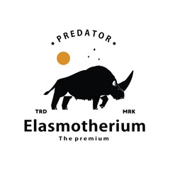 elasmotherium logo, prehistoric animals jurassic retro vintage silhouette big icon art