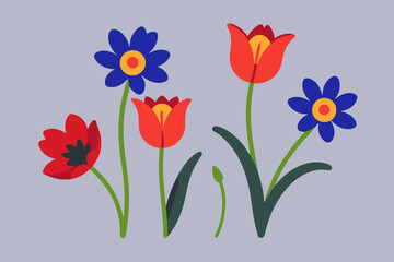 Colorful Spring Flower Illustration - Cute Tulips and Daisies Artwork - Cheerful Floral Design for Greetings and Invitations