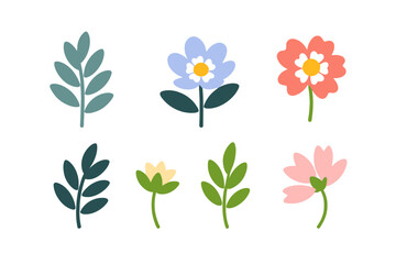 Cute Floral Vector Illustration-Colorful Flower and Leaf Clipart Set-Ideal for Spring Designs, Wedding Invitations, and Botanical-Themed Projects-Download Now for Instant Use