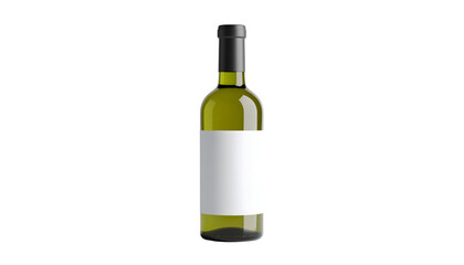 Chilled mineral water bottle with condensation, white cap, blue neck, on a white background. Great for drink ads.