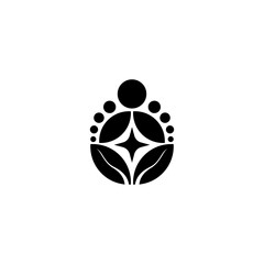 health yoga logo with natural leaves and bubbles in flat design style