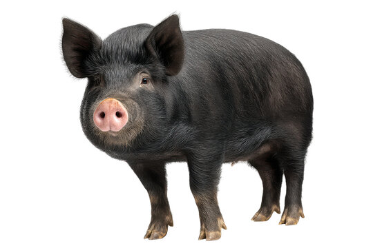 Standing Berkshire Pig Side View on White Background