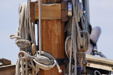 Schooner sailing on a summer day rigging of a sailing vessel