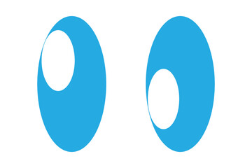 Eyes looking to one side. Sideways glance vector icon. Two eyes emoji. Cartoon eyes looking right, flip and they look left. Cute cartoon eyes illustration .