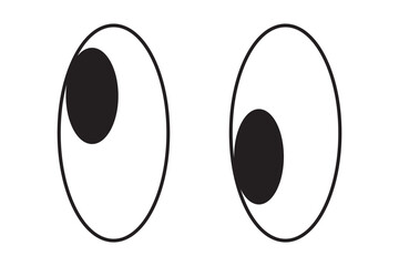 Eyes looking to one side. Sideways glance vector icon. Two eyes emoji. Cartoon eyes looking right, flip and they look left. Cute cartoon eyes illustration .