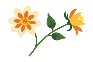 Illustration of Two Stylized Flowers on a Branch - Vector Art of Floral Design - Modern Flower Graphic for Decorative Use