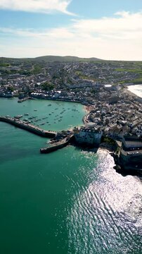 Aerial of St Ives Harbour - Cornwall, UK