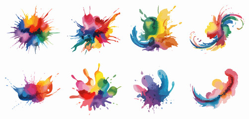 Fototapeta premium Collection of Colorful Watercolor Paint Splashes and Blots on Black Background