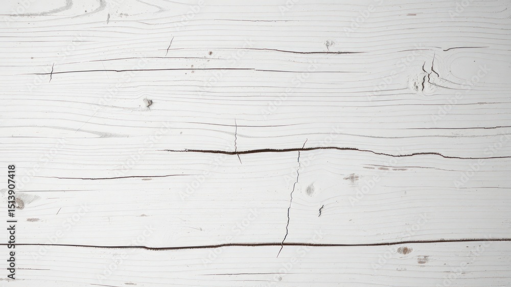 Poster distressed white wooden planks with subtle grain and visible cracks create a rustic textural surface