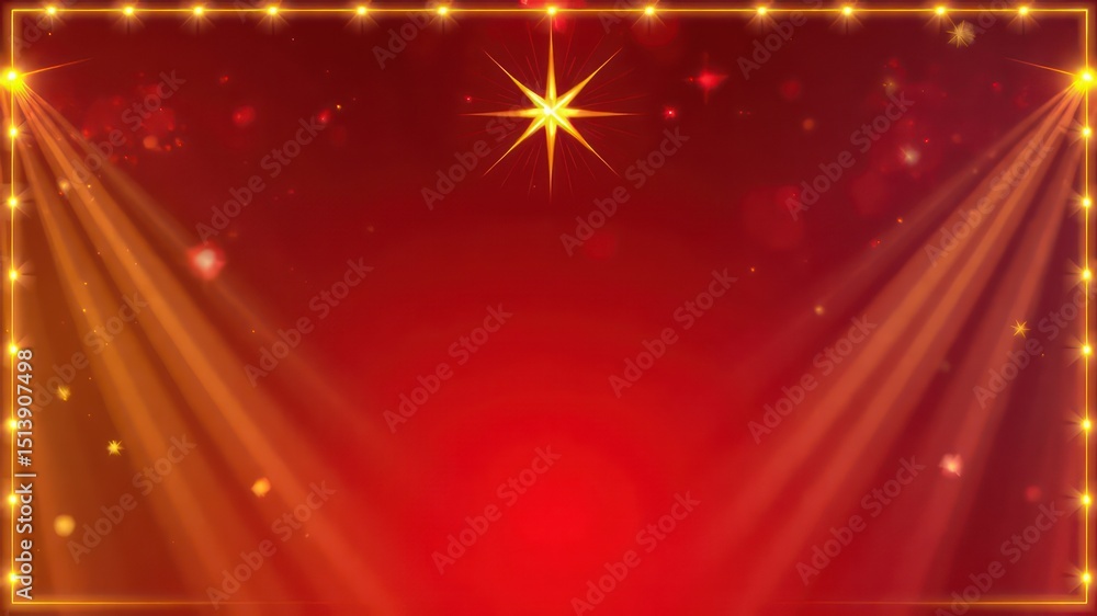 Poster elegant red illuminated backdrop with festive glowing star and string lights framing the scene