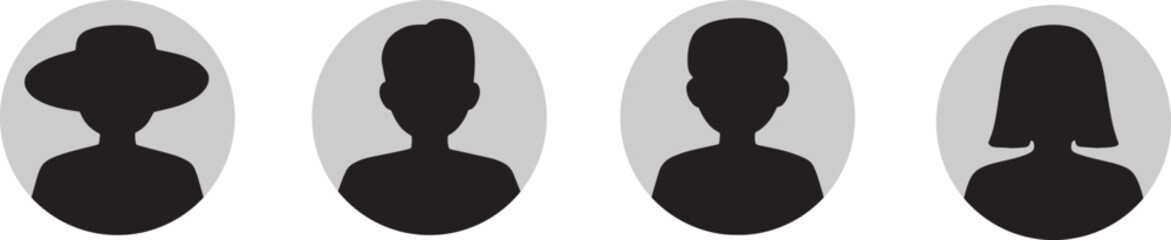 Silhouette head, avatar face, person icon people. Male and female profile. Stock Vector illustration set 