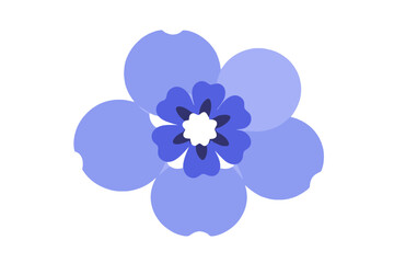 Stylized Blue Flower Illustration on White Background - Abstract Floral Design with Round Petals and Heart Shaped Inner Details - Modern Botanical Graphic for Web and Print