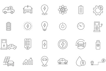 Electric Car Line Icon Set 24 Modern & Minimalist Designs . Electric Car & Charging Icons Scalable & Easy to Use . Clean Electric Car Line Icons High-Quality . 