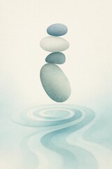 Abstract Balance Stones Over Water Ripples – Meditative Harmony Illustration

