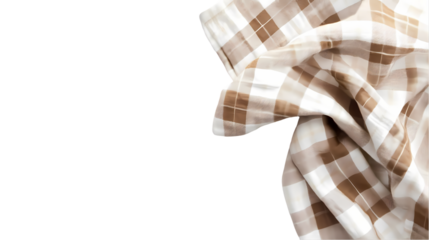 A close up shot of a brown and white checkered fabric with  on the left side isolated on transparent background