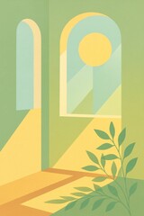 Abstract Spring Sunlight Through Geometric Windows – Vertical Minimal Illustration

