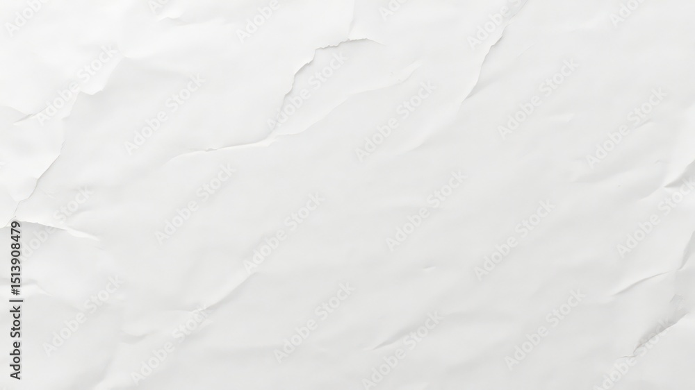 Poster bright white crumpled paper sheet with detailed surface texture and subtle shadows highlighting the 