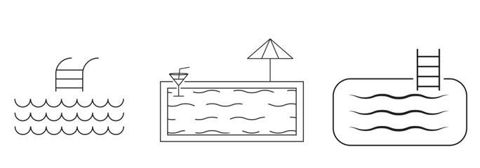 Summer Splash: Swimming Pool Icon Set . Aqua Escape: Relaxing Pool Graphic Set of  Exclusive Design  .  