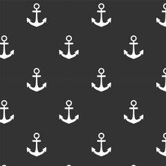 Cute black anchor seamless vector – white anchors on black background nautical design for fabric, paper, and decorations