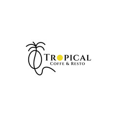tropical coffee logo with simple linear design style