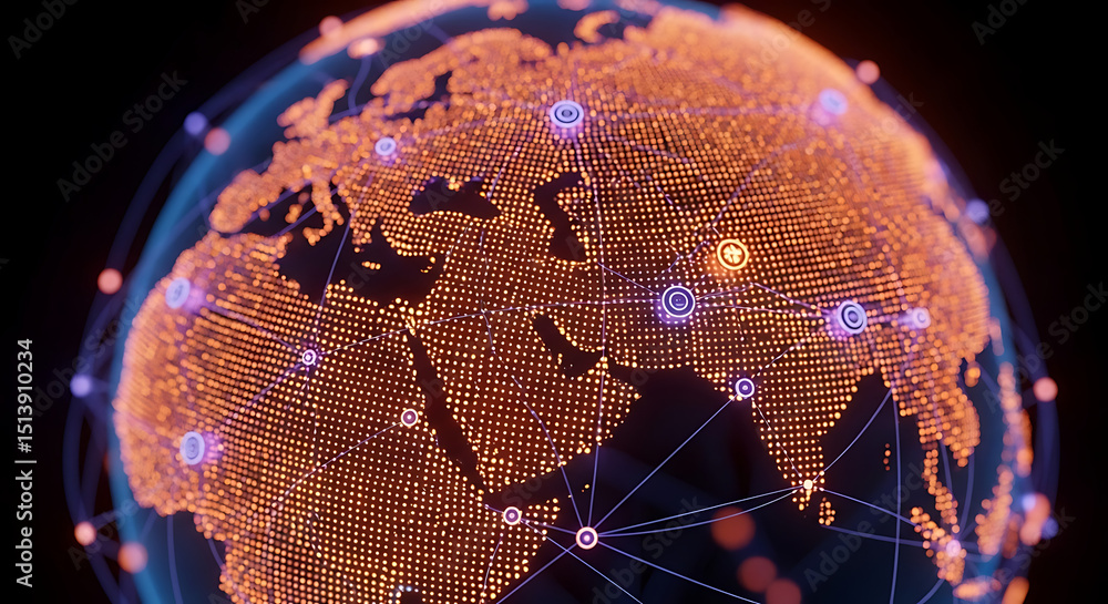 Aufkleber global connectivity represented by a digital globe with intricate lines