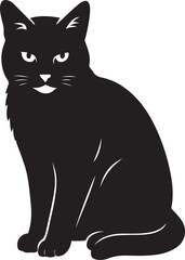 Seated cat simple black silhouette, Sitting cat black silhouette minimal design