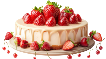 Tasty Cake With Fresh Strawberries Isolated