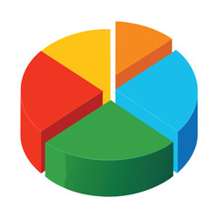 3d pie chart vector icon isolated on white background, pie chart on white background