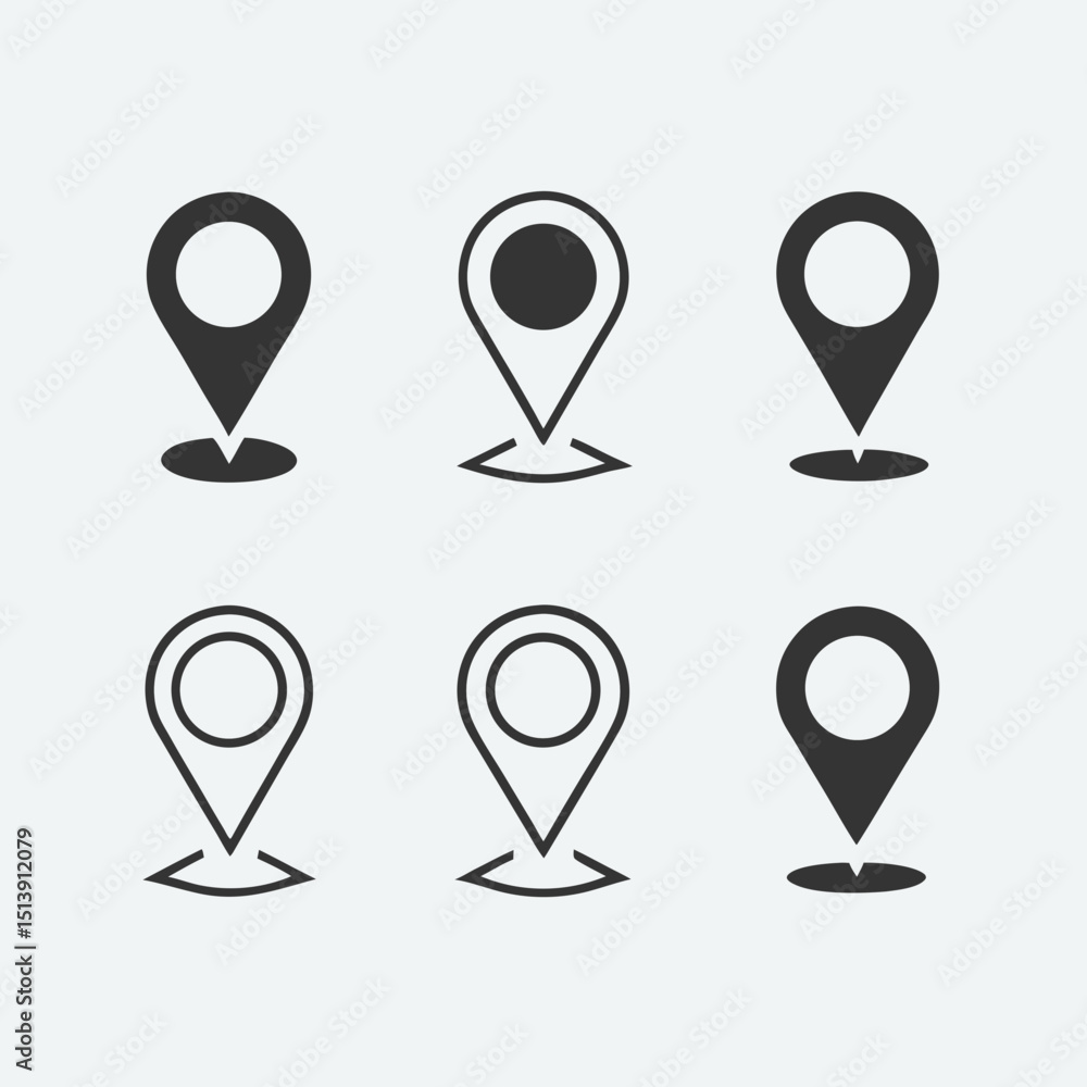 Poster clean location icons in multiple vector styles.