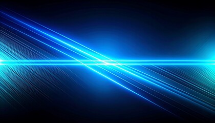 Dynamic composition with a cascade of vibrant blue neon light trails against dark backdrop.