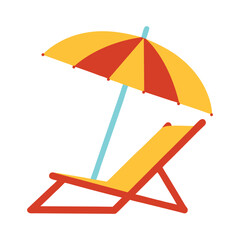 Relaxing summer beach chair and umbrella for holiday themed designs vector illustration.