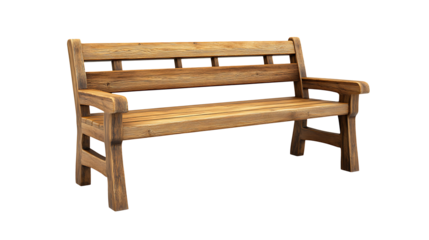 Classic wooden garden bench isolated on transparent background