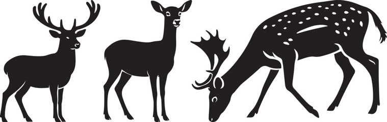 Deer species silhouette vector design, Different deer types in black outline