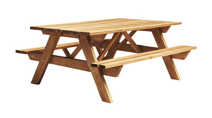 Traditional wooden picnic table isolated on transparent background