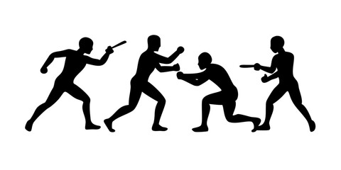 Vector silhouettes of dancing people illustrating the evolution of sport and human movement