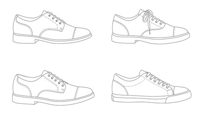 set of outline Cool Sneakers. Shoes sneaker outline drawing vector, Sneakers drawn in a sketch style, sneaker trainers template outline, Set Collection. vector Illustration.
