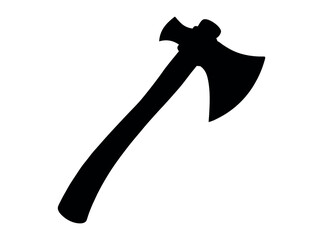 Silhouette of a medieval double-headed axe, clean, bold silhouette of a medieval axe against a pure white background, axe, double-headed axe, medieval axe, historical, fantasy, weapon, silhouette, bla