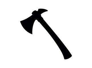 Silhouette of a medieval double-headed axe, clean, bold silhouette of a medieval axe against a pure white background, axe, double-headed axe, medieval axe, historical, fantasy, weapon, silhouette, bla