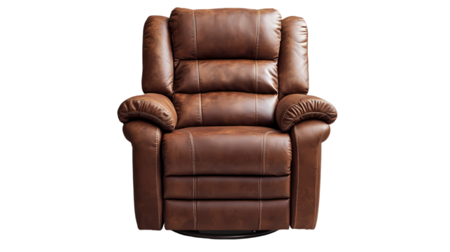 A luxurious brown leather recliner chair isolated  offering comfort and style isolated on transparent background