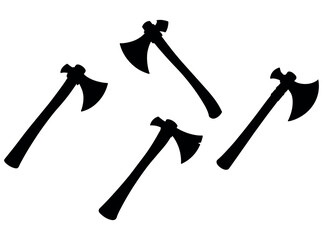 Vector Illustration of Different Types of Axes, Silhouette illustration of various axes, showcasing different shapes and sizes, four axes against a plain white background. axes, silhouette, black and 