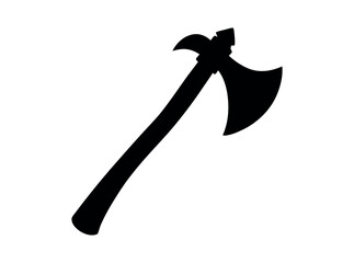 Silhouette of a medieval double-headed axe, clean, bold silhouette of a medieval axe against a pure white background, axe, double-headed axe, medieval axe, historical, fantasy, weapon, silhouette, bla