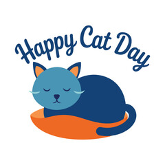 Cute happy cat day celebration with adorable feline artwork vector illustration.
