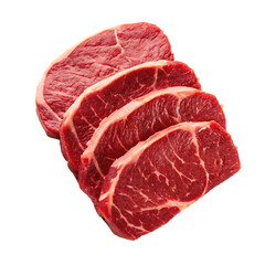 Fototapeta premium Sliced raw beef steaks isolated on a black background perfect for culinary and food advertising